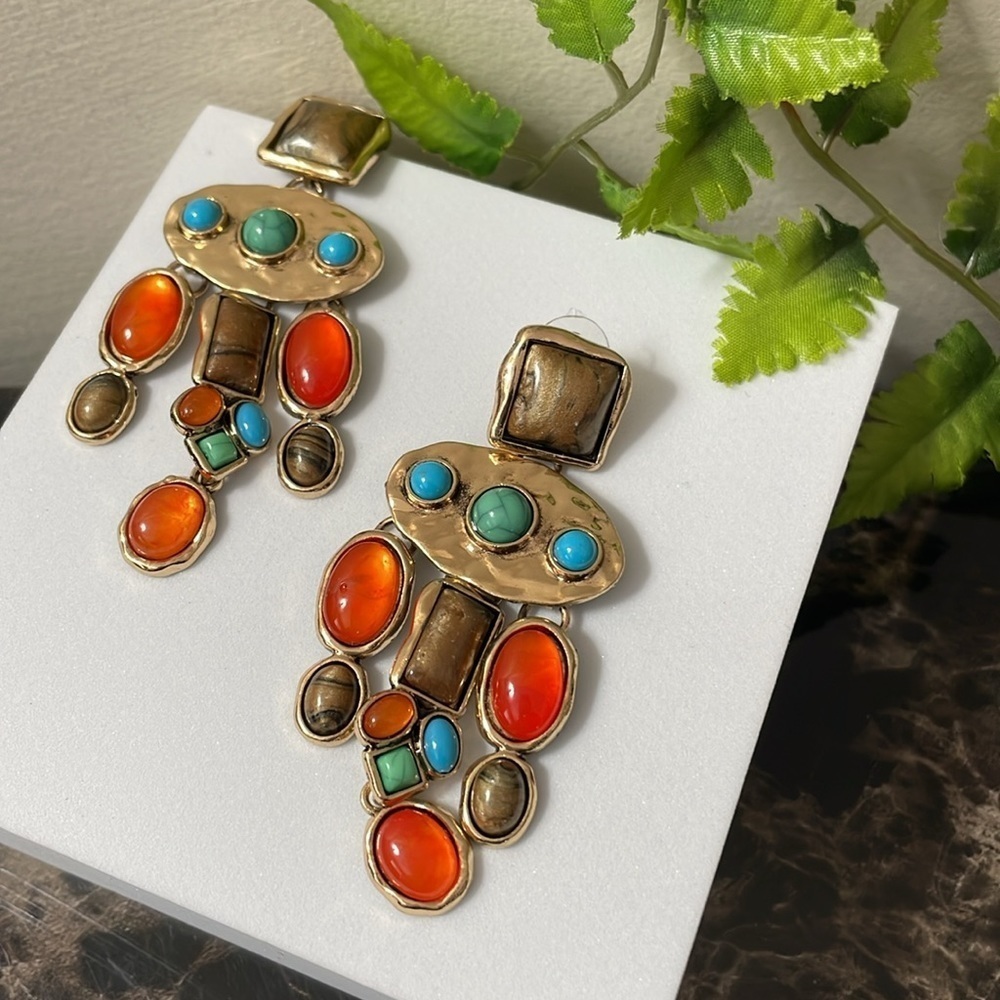 Stone Multicolored Bohemian Drop Earrings - Picture 12 of 13